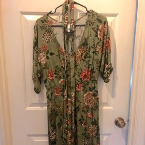 Wide leg capri jumpsuit with fabric belt